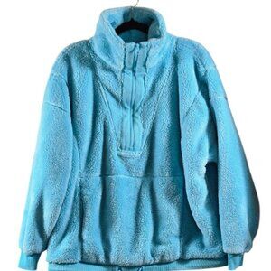 JoyLab Medium Women's Fleece Jacket Pullover 3/4 Zip Aqua Blue